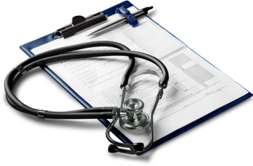 Image shows stethoscope and clipboard.