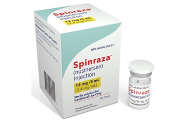 Image shows the Nusinersen (Spinraza) treatment box and bottle.