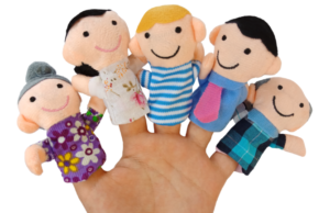 Image shows a hand with different finger puppets on.