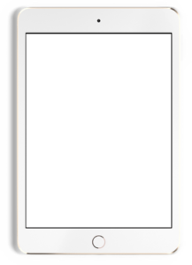 Image shows a white iPad with blank screen.
