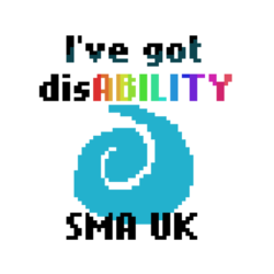 Image shows pixel art of the SMA UK logo and the words 'I've got disABILITY'