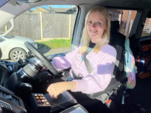 Jordanne at the controls of her drive-in van