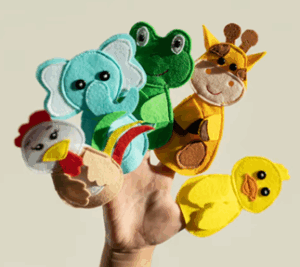 animal finger puppets on hand