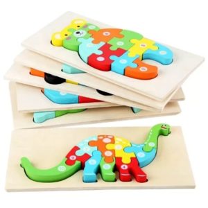 stack of five large piece wooden jigsaws teddy dinosaur
