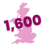 map of the UK with the number 1,600 printed across it