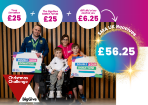 Family of four with Big Give donation boards